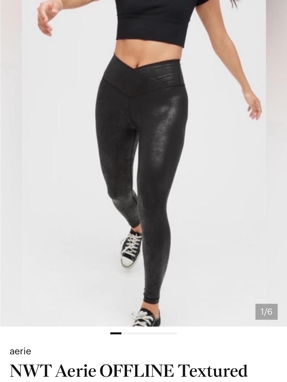 aerie Black Textured V-Waist Jeggings